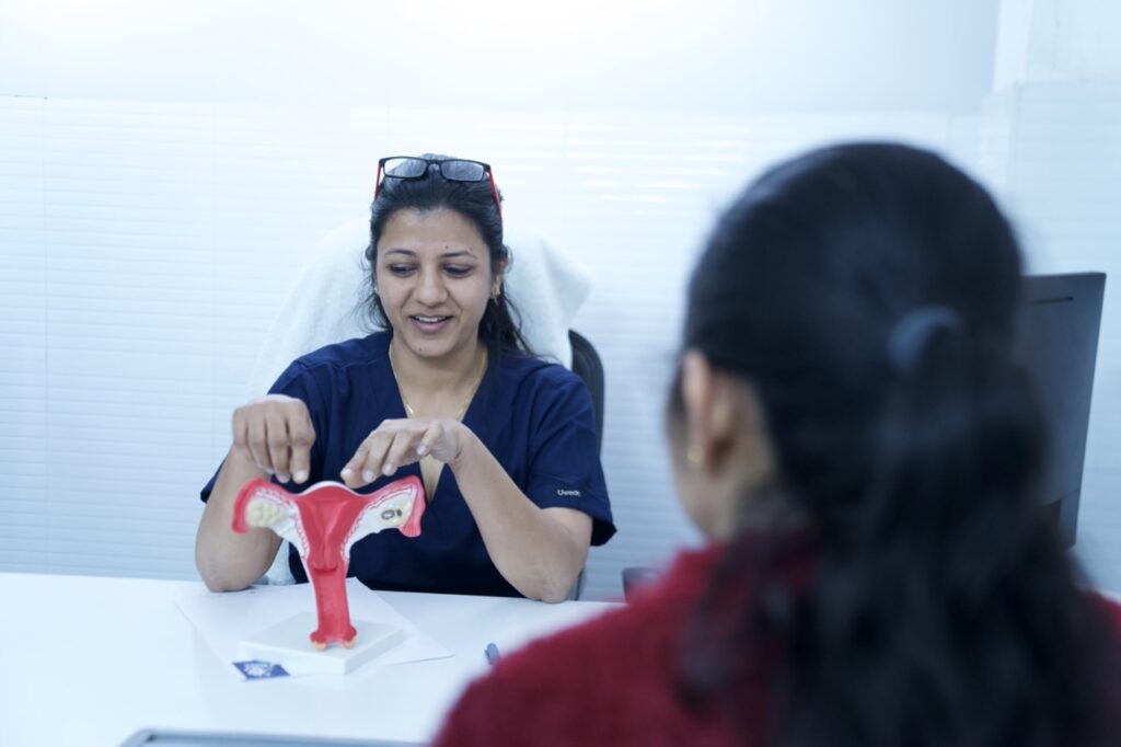 Doctor explaining to patient regarding the uterus